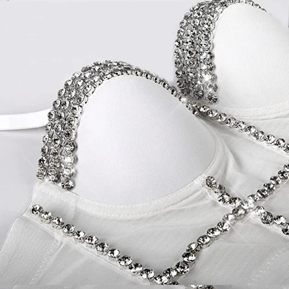 NEW Sparkling Bling Swarovski Crystal Rhinestone Bustier Bra Top + FREE … - Picture 4 of 9